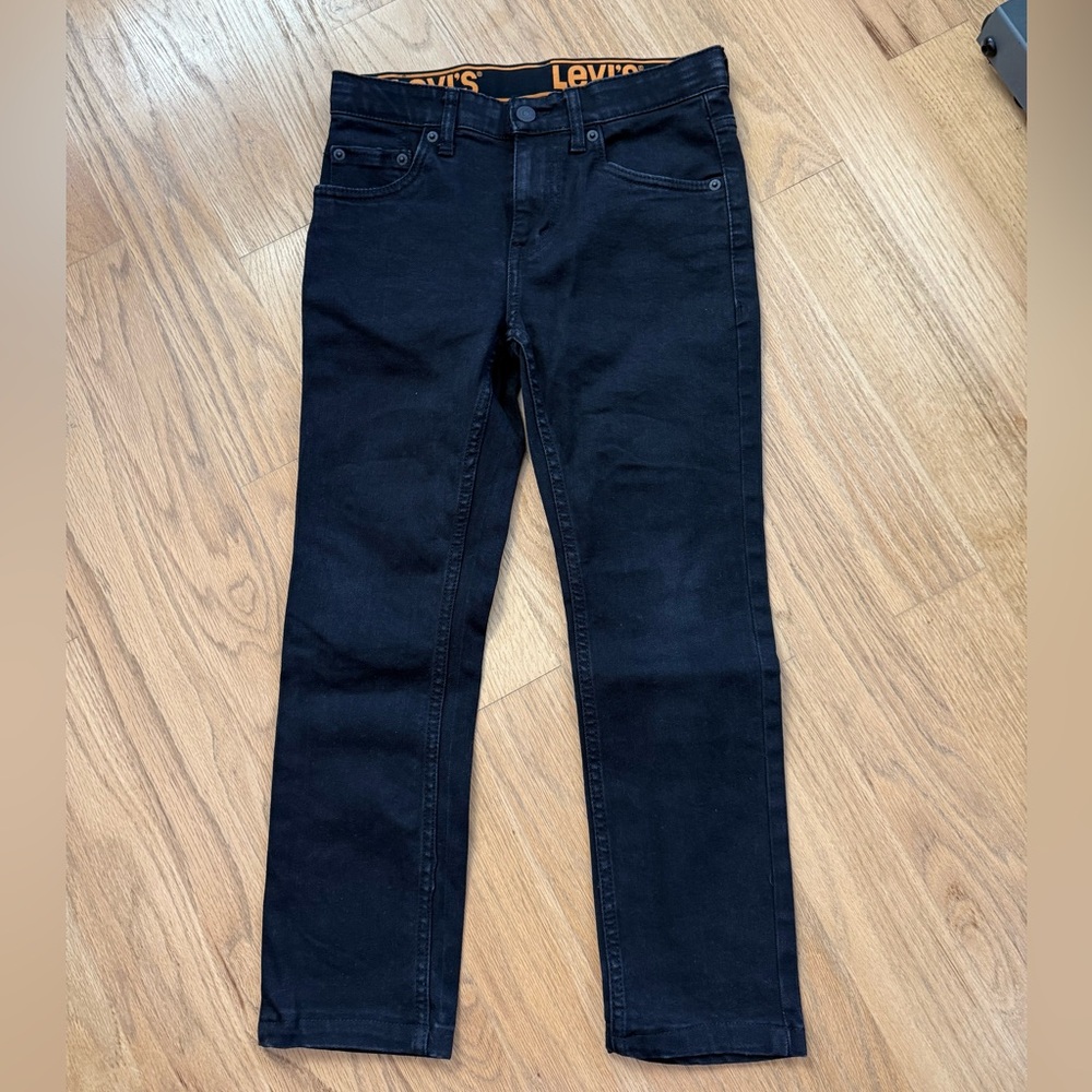 Levi's Youth Boy's Slim Flex Stretch Adj Waist Straight Denim Jean, Black, Sz 12